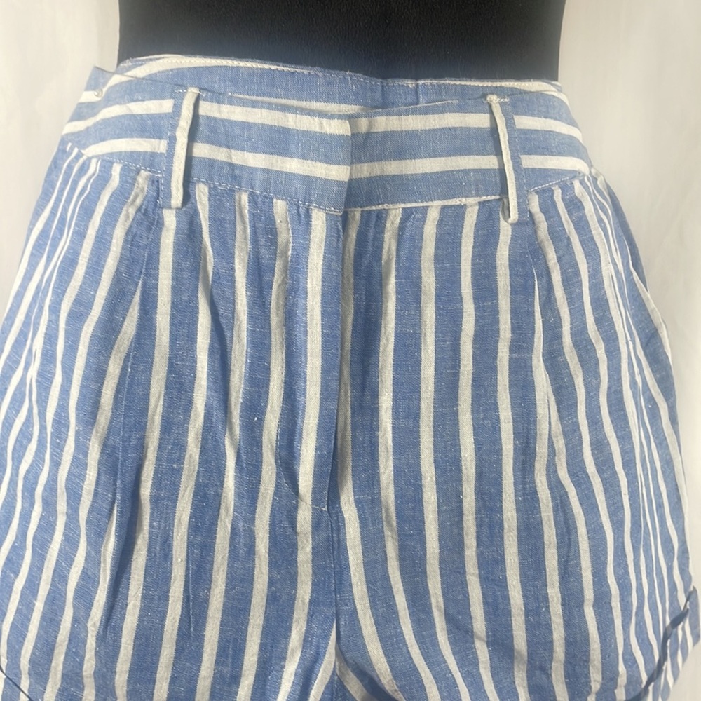 Love Tree Stripped blue, White,linen blend shorts, Small - Picture 3 of 8